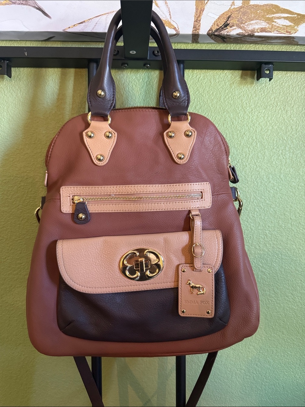 Emma Fox Tri-Tone Leather Cross body purse — Brown, Blush & Dark Brown